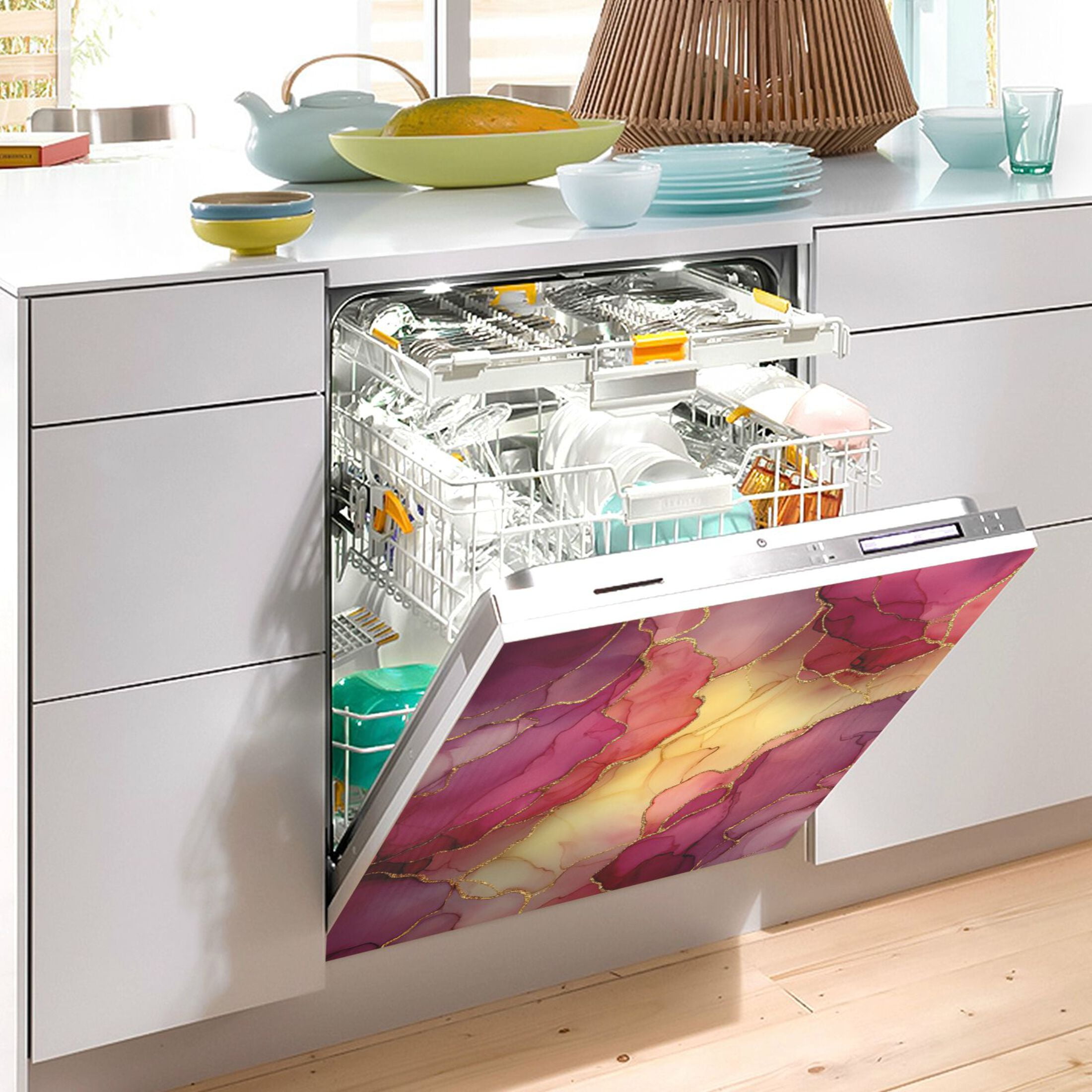 Dishwasher Magnetic Refrigerator Magnet Cover Sticker Home Decorative 23"x26" Red Marble Pattern