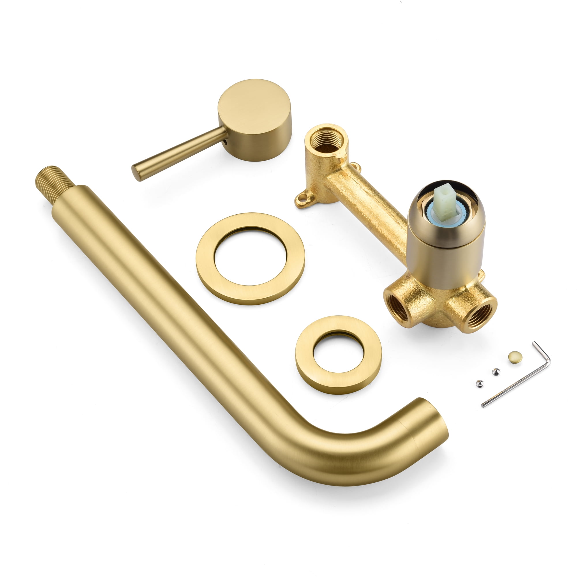 sumerain Wall Mount Tub Filler Faucet, Brass Bathtub Faucet Brushed Gold Single Left-Handed Handle