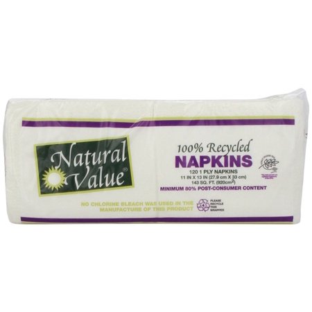 - Natural Value 100% Recycled 1 Ply Napkins, 120 Count