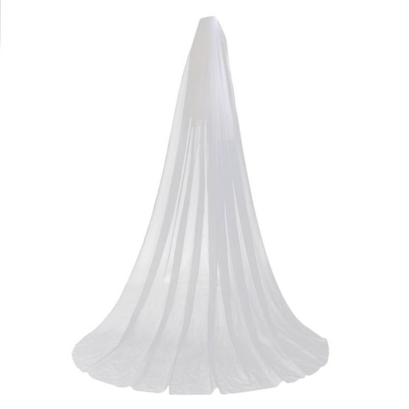 BRIGHTFUFU Velo de novia largo de una sola capa de tul, velo de capilla estilo catedral con peineta lateral para novia (blanco)