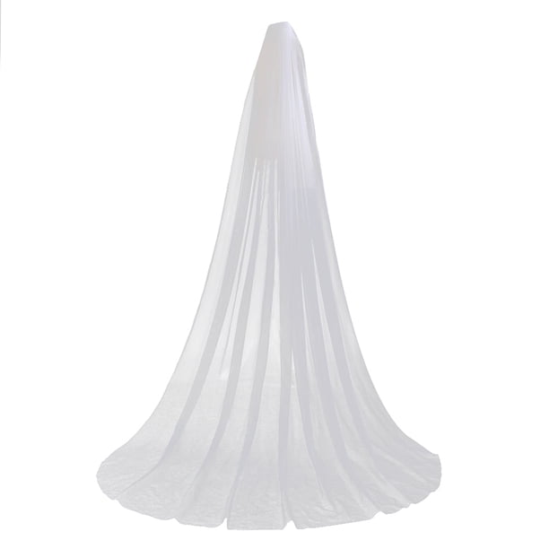 Velo largo para bodas Capa de una sola capa Suave Catedral Velos en el piso de la capilla con peine para el cabello para la novia (blanco)
