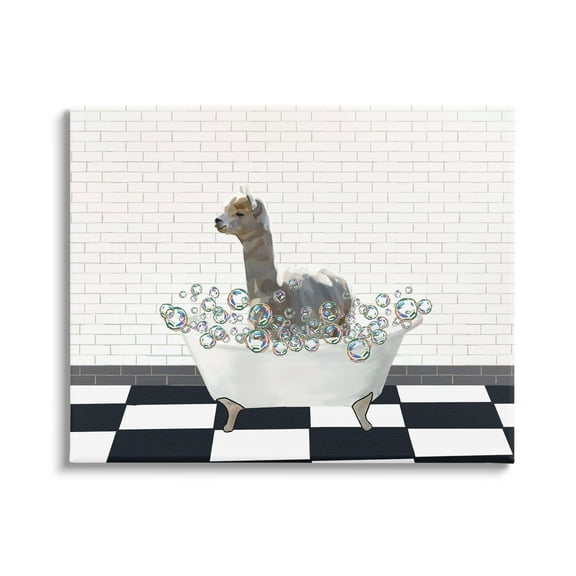 Stupell Industries Llama Bathroom Tub Animals & Insects Painting Gallery Wrapped Canvas Print Wall Art, 20 x 16