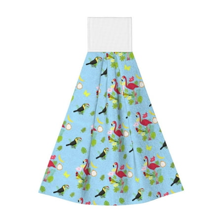 

Adobk Flamingos And Tropical Plants Print Coral Velvet Hand Wipes Fashion Hanging Kitchen Towel for Bathroom Washcloth Absorbent Tie Towel