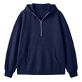 thumbnail image 4 of VEKDONE Womens Hoodies Half Zip Up Thin Fleece Pullover Sweatshirt Oversized Long Sleeve Hooded Sweatshirts Fashion Loose Fit Pullover with Kangaroo Pocket Dark Blue L, 4 of 6