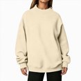 thumbnail image 5 of Ladies Plain Mock Neck Sweatshirt Long Sleeve Loose Soft Everyday Wear Solid Color Casual Jumper, 5 of 7