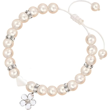 White Shell Pearl Bracelet Adjustable Cross Beaded for Bridesmaid Gift Girls Pearl Bracelet Christening Gifts of Maid of Honour Girls Will Be Girl Birthday Wedding Christmas