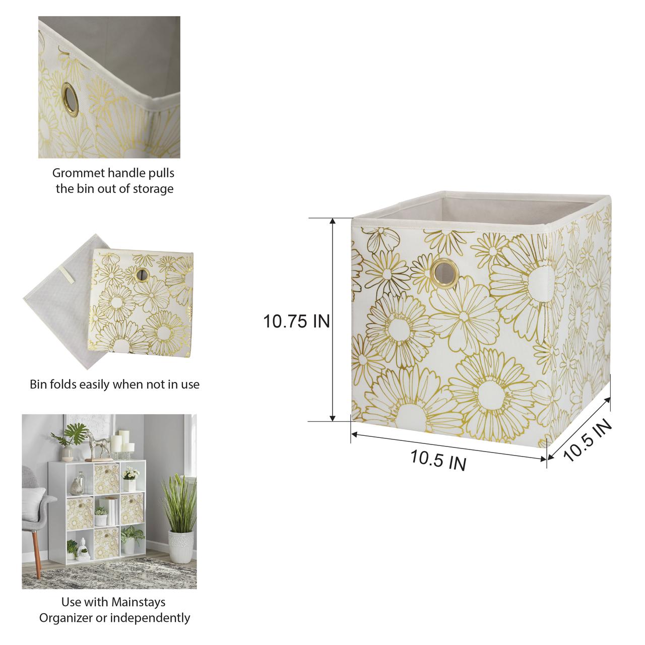 Mainstays Collapsible Fabric Cube Storage Bins (10.5" x 10.5"), 4 Pack, Gold Metallic - image 3 of 6