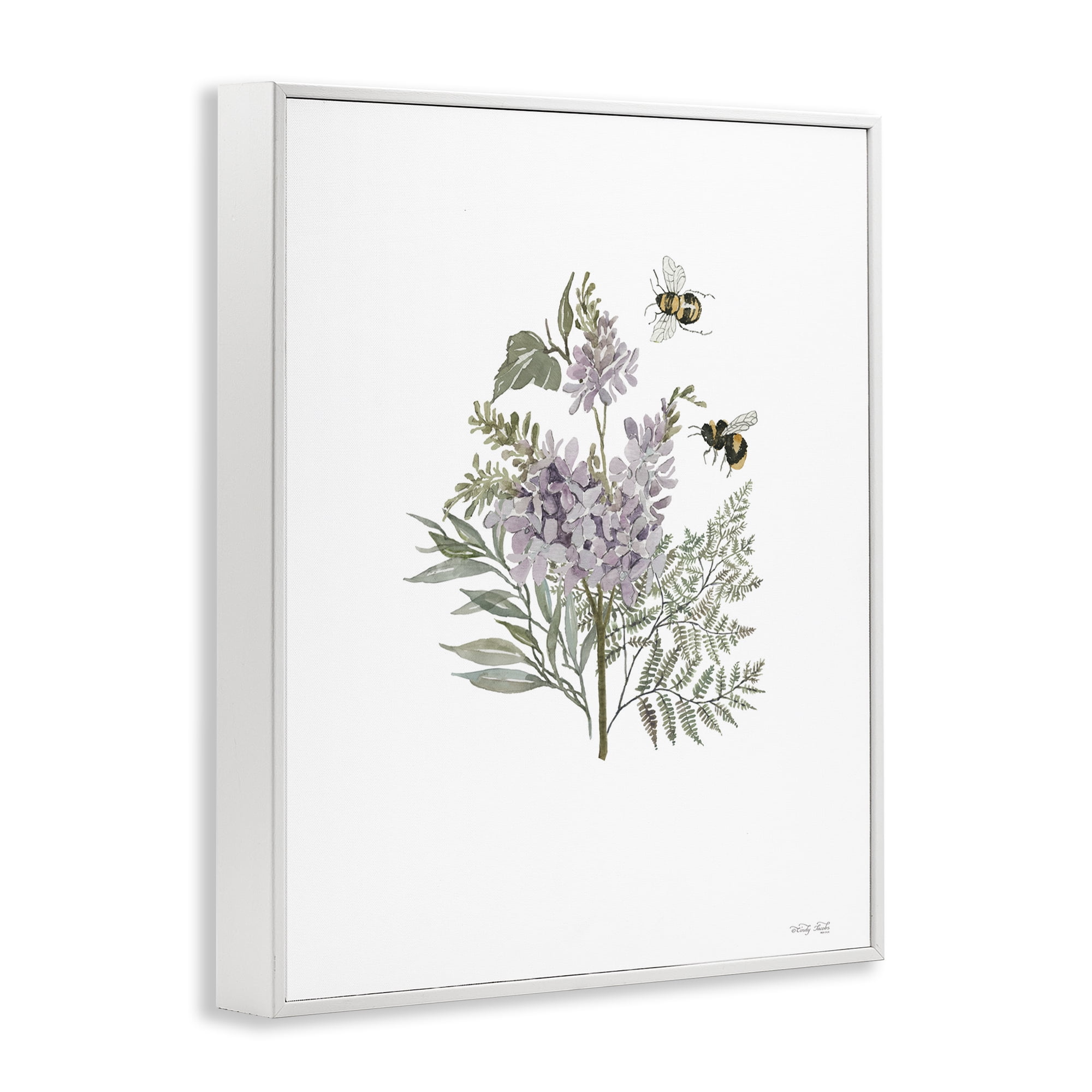 Stupell Industries Lilacs & Bumble Bees Animals & Insects Painting White Framed Art Print Wall Art, 24 x 30