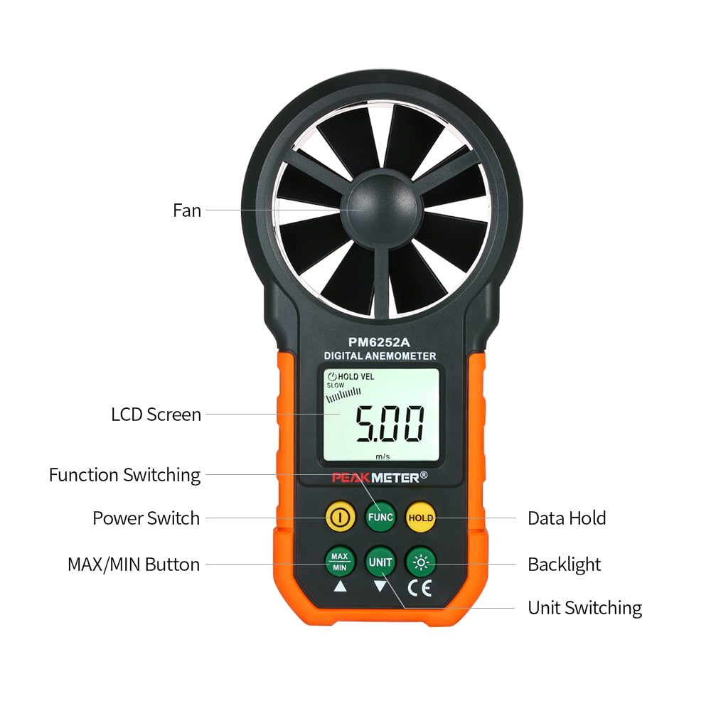 Professional Digital Wind Rate Meter Air Volume Measuring Anemometer with Large-Screen LCD Backlight for Lab Instrument Applies Digital Anemometer 