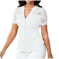 thumbnail image 2 of ClodeEU Womens Lace Trim Short Sleeve Button Down V Neck Casual Fashion Shirts White,Womens Plus L, 2 of 6