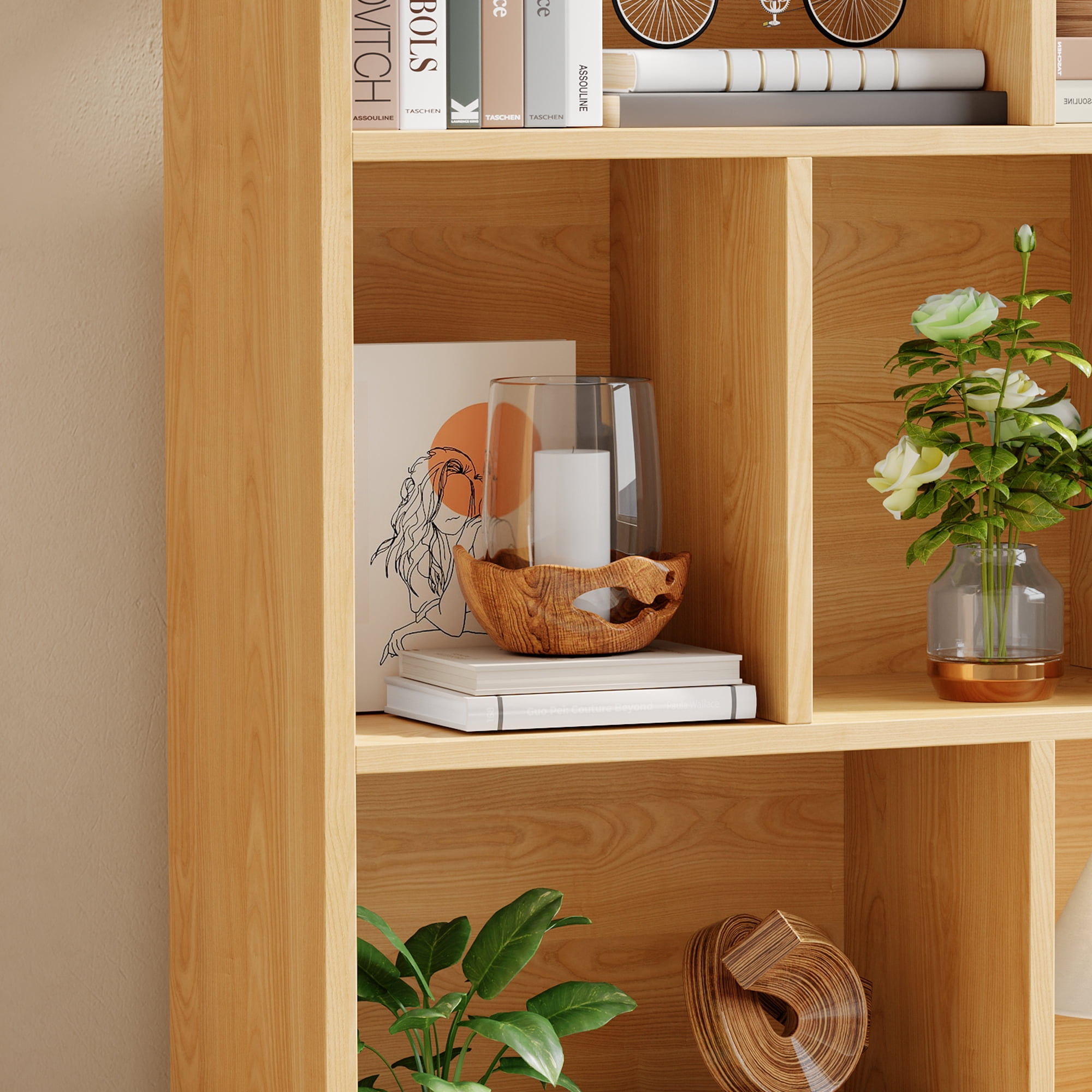 EDX Wooden Cube Bookshelf, Open 3-Tier Bookcase with Legs, Freestanding Bookshelves Storage Organizer Shelf, for Bedroom, Living Room, Office, Natural wood