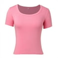 thumbnail image 5 of Women's Crew Neck Short Sleeve Tops Slim Fit Collection Ribbed Knit T Shirt, 5 of 8
