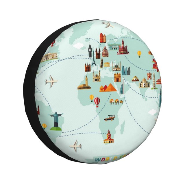 Balery World Travel Map Cubiertas para Neumáticos - Protector Resistente para Neumáticos de Camioneta, SUV, Remolque, Camper y RV-17 inch