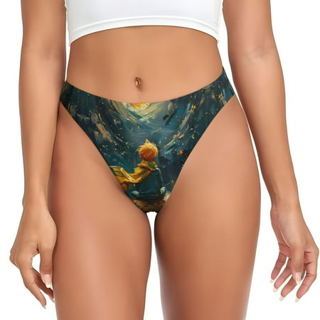 Thongs for Women - Whimsical Starry Night Scene No Show Seamless Womens Thongs Underwear  Stretch G String Thongs for Women  Ladies Breathable Kawaii Thong Bikini Panties Briefs