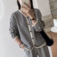 thumbnail image 4 of Chaquetas para mujer, moda coreana a rayas, holgadas, de gran tamaño, con cuello en V, sudaderas, cárdigans, abrigos de manga larga con un solo pecho, blusas para mujer, 4 of 4