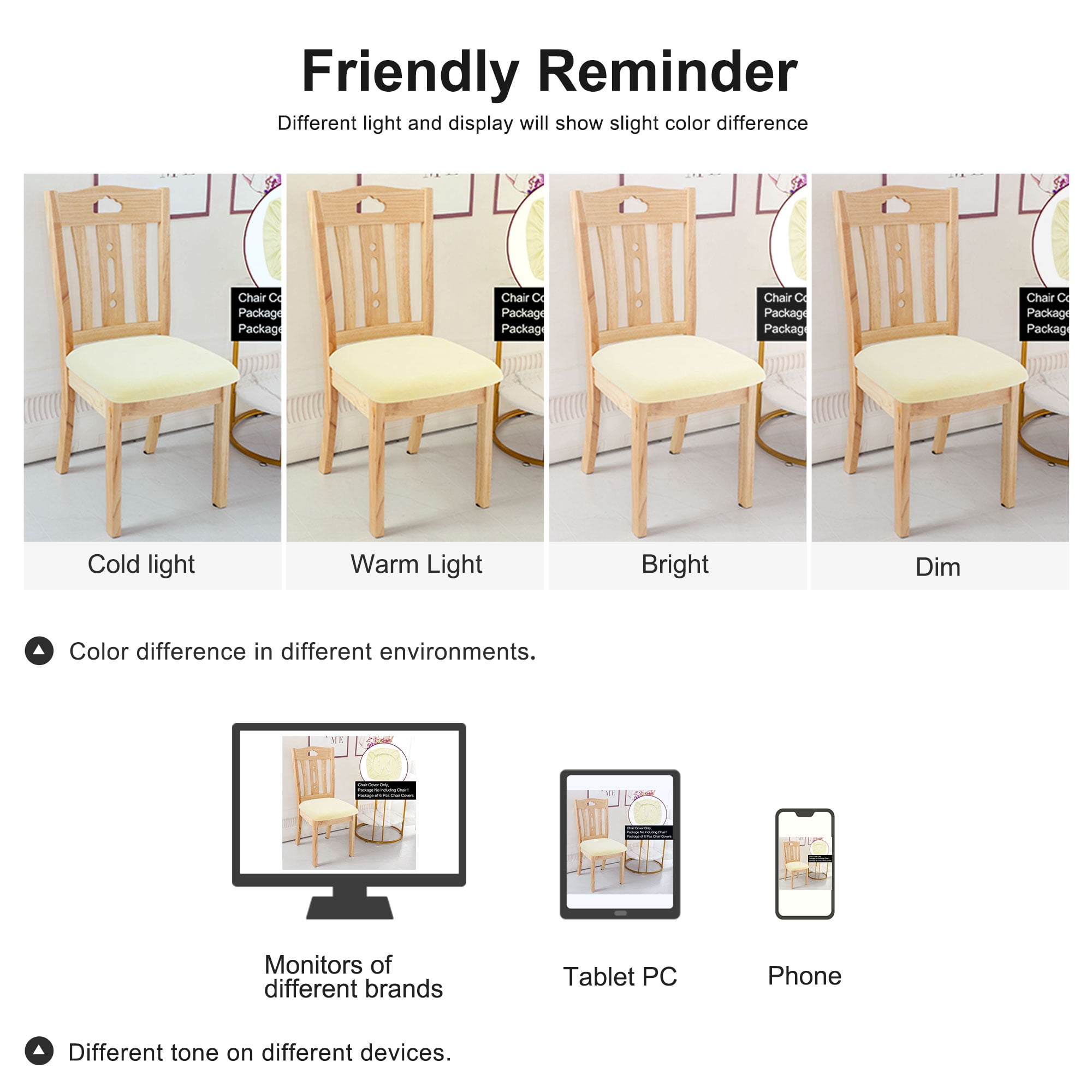 Unique Bargains 6Pcs Velvet Dinning Chair Seat Cover Elastic Stretchable Slipcovers Cream