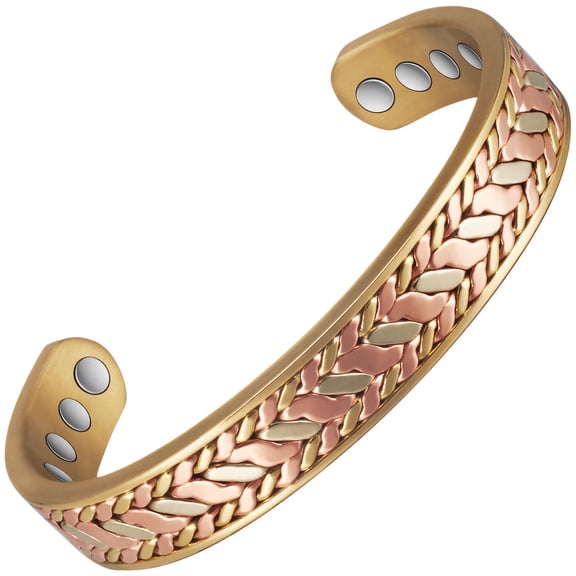 Metaljc Gold Plated Copper Magnetic Bracelet for Women Men, Adjustable Cuff Jewelry for Grandma, Mom, Dad, 6.3in