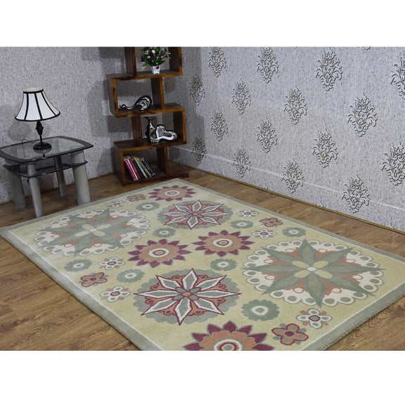 Rugsotic Carpets Hand Tufted Wool Eco-Friendly 5'x7'6'' Area Rugs Rectangle Light Green Floral Modern High Pile Thick Handmade Anti Skid Indoor Rug for Living Room, Bedroom K03114