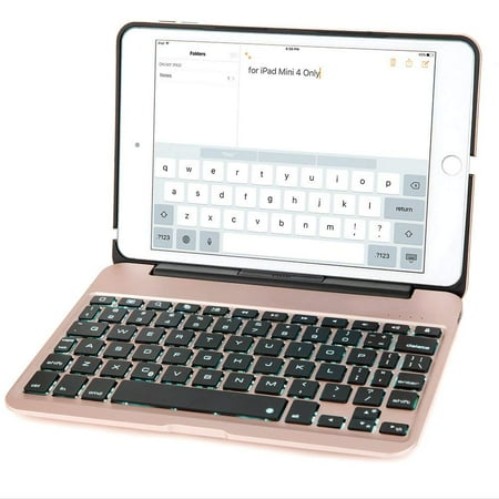 Keyboard Cover Ipad 4 2800mAh Bluetooth Keyboard Slim Aluminum Cover Case 7 Colors Backlitht for iPad Mini 4 A1538 A1550 US STOCK (Rose Gold) ()