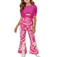 thumbnail image 2 of Babcutegg Girls Summer Two-Piece Outfit – Puff Sleeve Short Top & Printed Wide-Leg Pants Set for Kids Hot Pink Size 4-5, 2 of 6