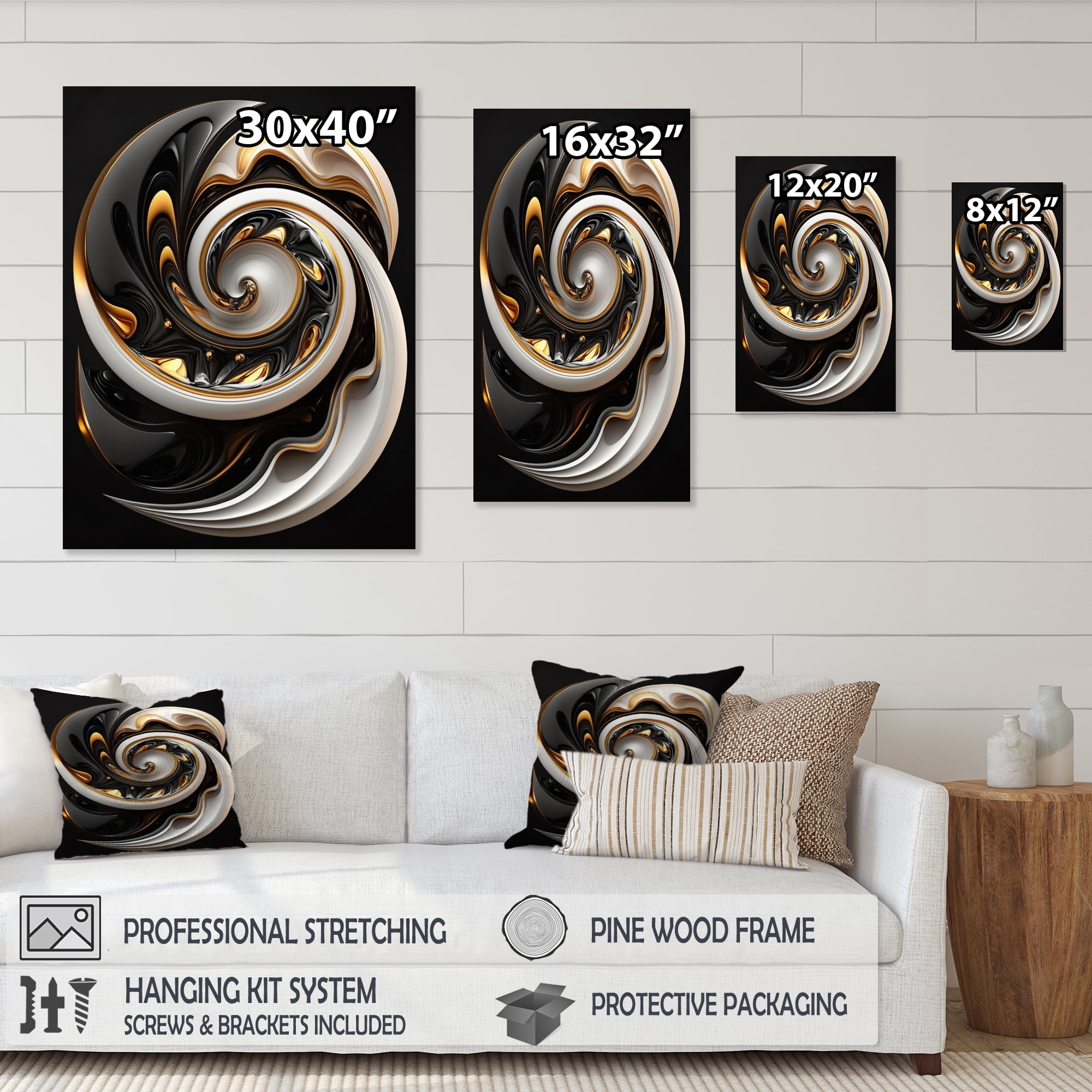 Designart Gold And Black Stained Glass Spiral I Canvas Wall Art