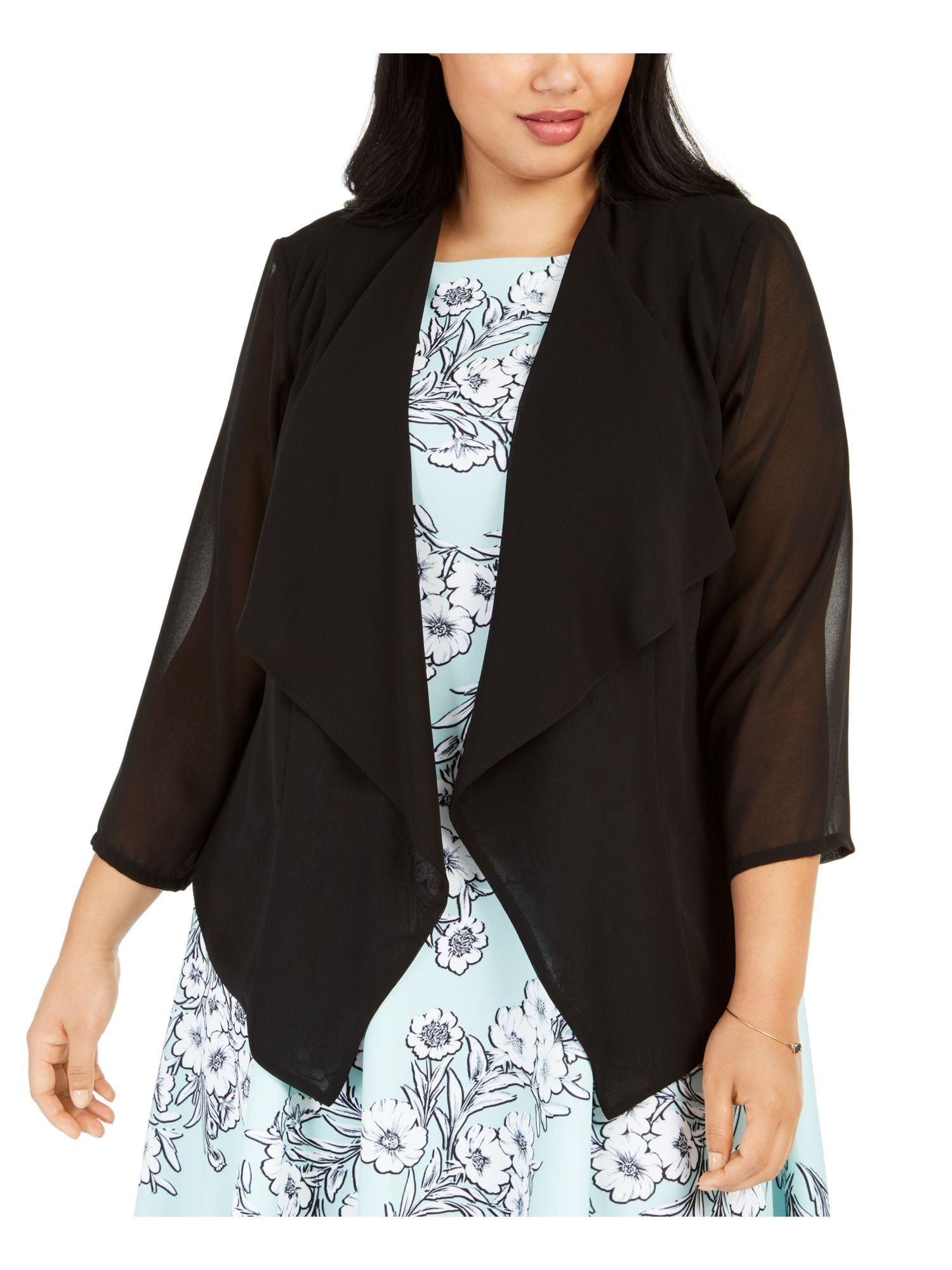 CALVIN KLEIN Womens Black Sheer Open Cardigan Evening Top Plus 3X