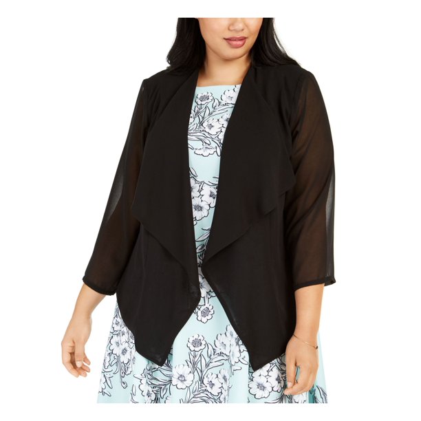 Calvin Klein CALVIN KLEIN Womens Black Sheer Solid Open Cardigan