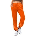 thumbnail image 4 of AILIYIL Ladies Solid Color Drawstring Elastic Waist Casual Loose Foot Fleece Sweatpants (Orange,S), 4 of 6