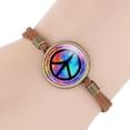thumbnail image 2 of Unisex Leather Bracelet with Peace Sign Retro Geometry Pattern and Glass Crystal Inlay Individually Packed Distressed, 2 of 3