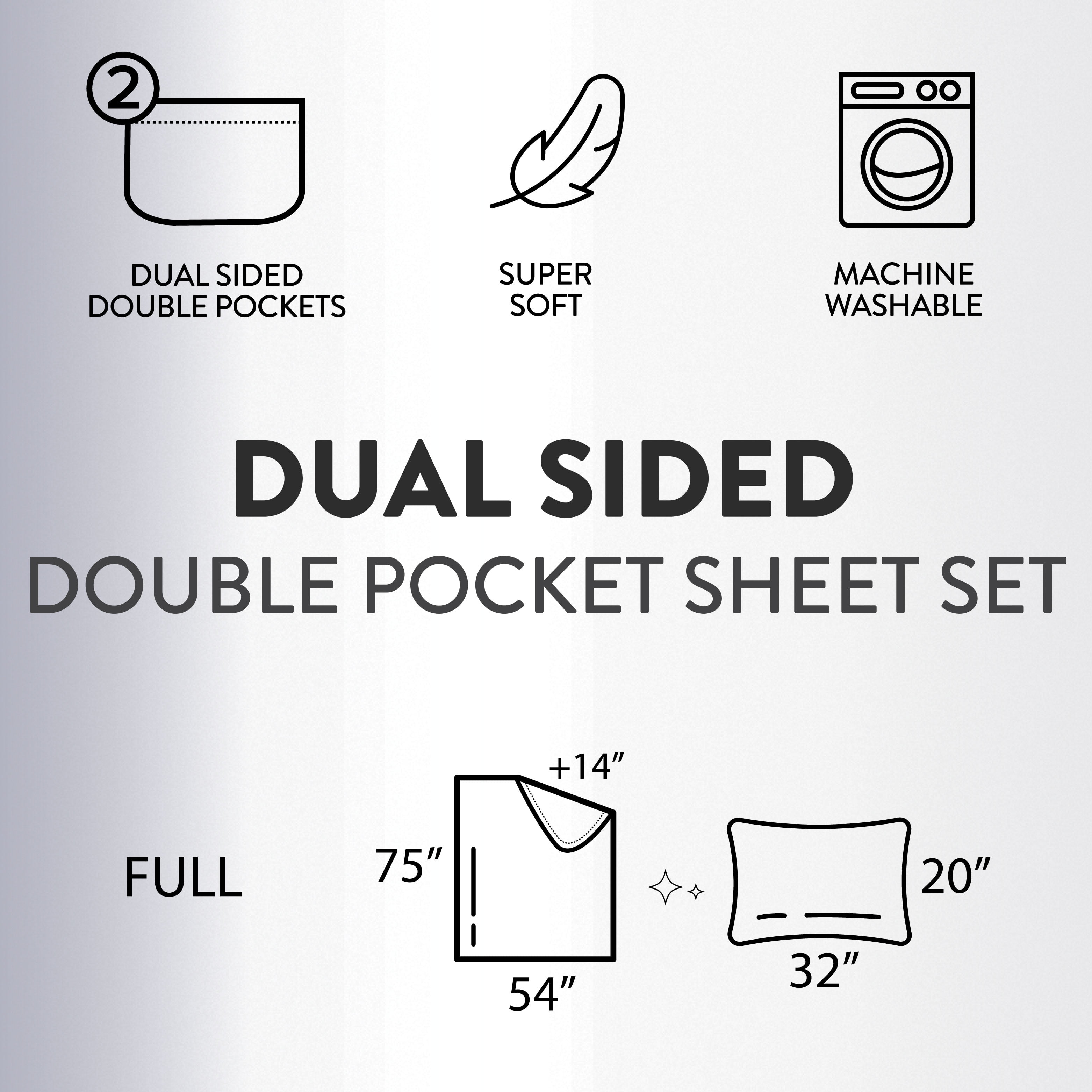 Urban Shop Double Sided Tech Pocket Fitted Sheet with Pillowcase, Full, Gray