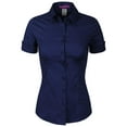 thumbnail image 1 of Made by Olivia Women's Junior Fit Short Sleeve Stretchy Button Down Collar Office Formal Casual Blouse Shirts Top (S-3XL), 1 of 6