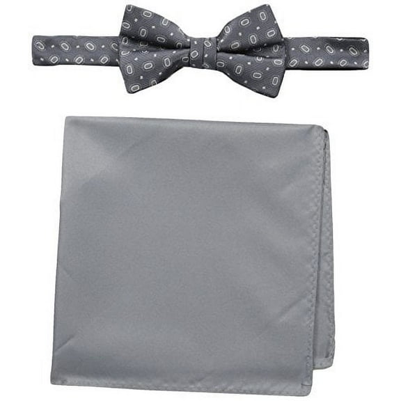 Nick Graham Men's Dot Bow Tie with Pocket Square, Silver, One Size