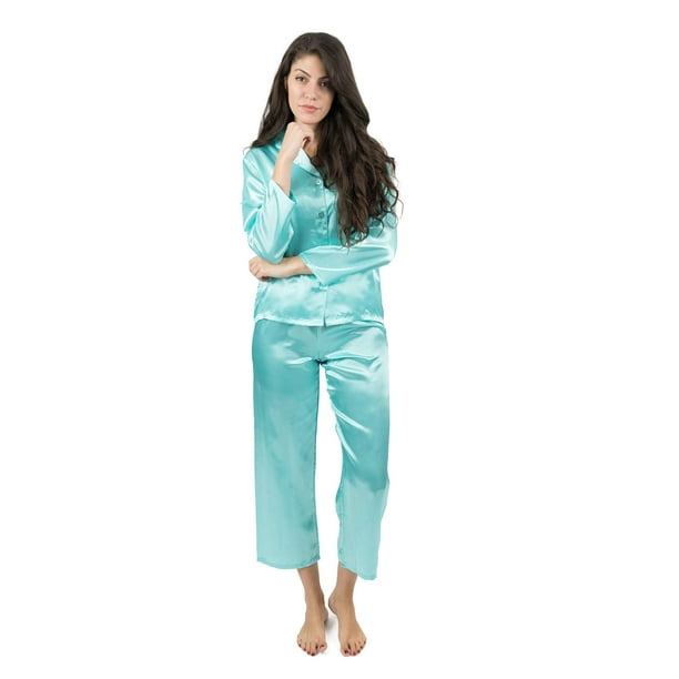 Leveret Leveret Womens Satin Pajamas Christmas 2 Piece Pajama Set Size X Small Xx Large Aqua Small Walmart Com Walmart Com