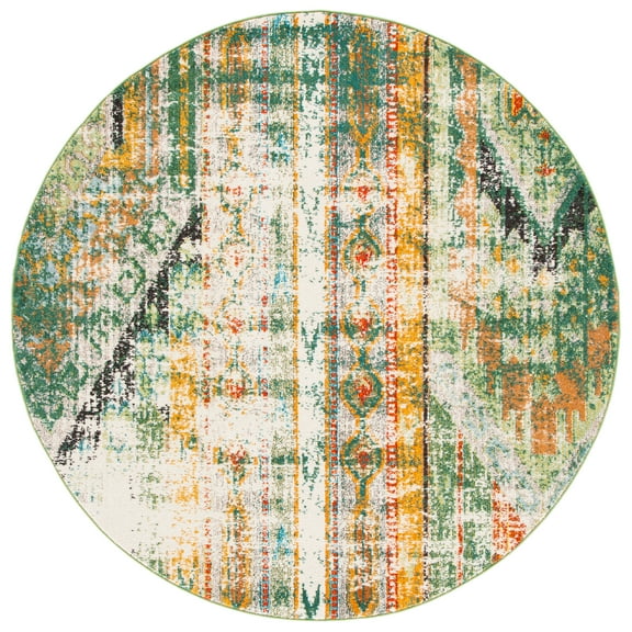 SAFAVIEH Madison Christabella Overdyed Striped Area Rug, Green/Orange, 6'7" x 6'7" Round