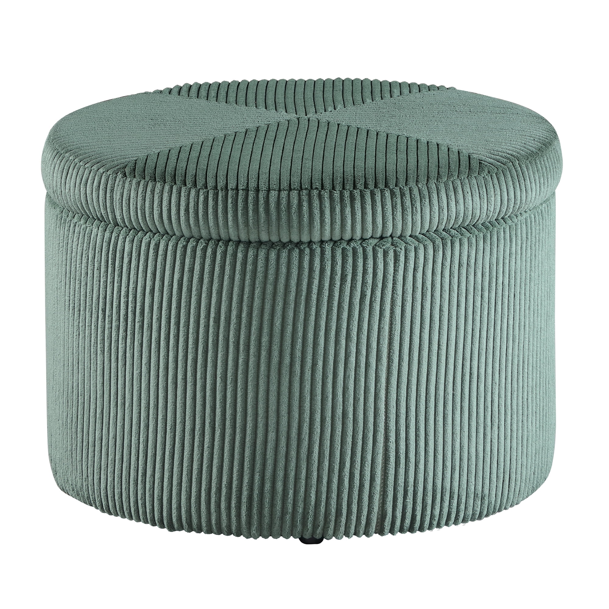 Convenience Concepts Designs4Comfort Round Corduroy Shoe Storage Ottoman with Reversible Tray Table Lid, Dark Sage Green