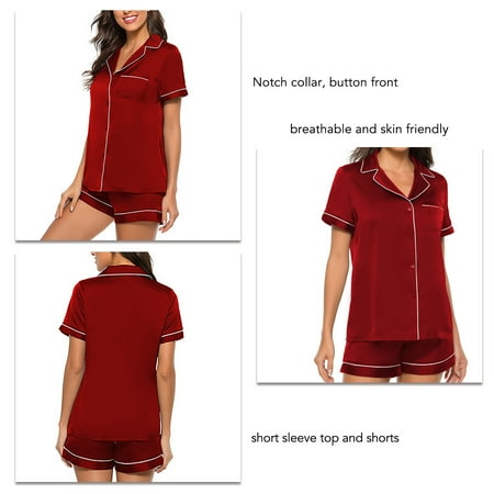 

Women Pajamas Set Chest Pocket Short Sleeve Sleepwear For Home Bedroom Living Room Green Wine Red Black Navy Blue