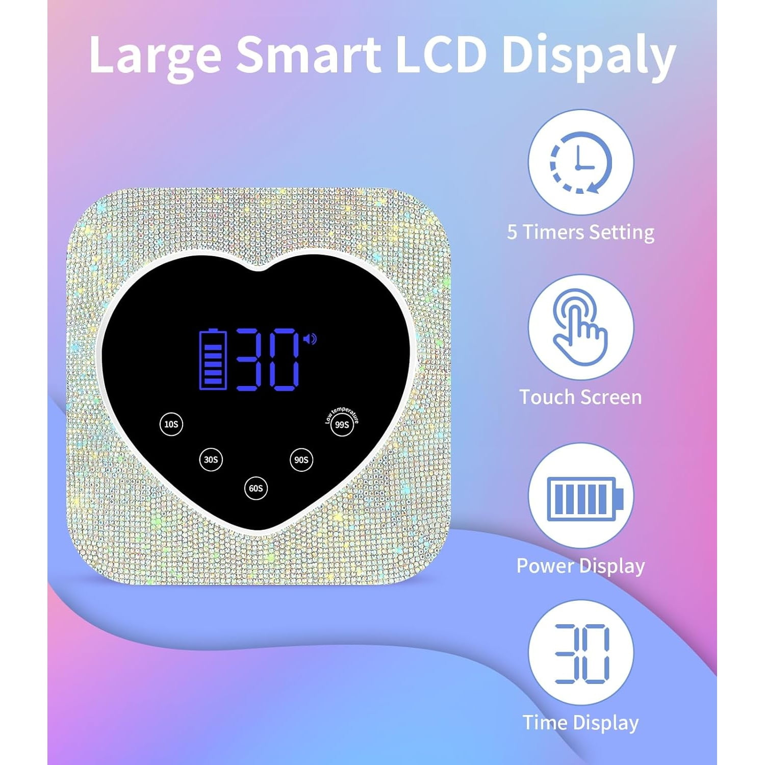 Cordless UV Nail Lamp for Gel Nails 72W, Rechargeable Diamond LED Nail Dryer with 5 Timer Setting, Touch Control & Auto Sensor, Fast Nail Light Curing Lamp for Salon & Home