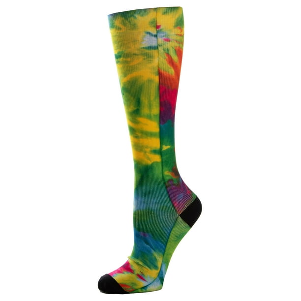 Celeste Stein Graduated Compression Knit Socks, Queen Wide Calf, 815mmHg, Tie Dye with Black