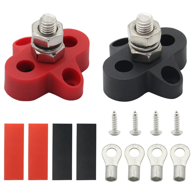TFixolSingle Heavy-Duty Terminal Studs Black+Red Color (M8) with Red Copper Terminal + Heat Shrinkable Tube
