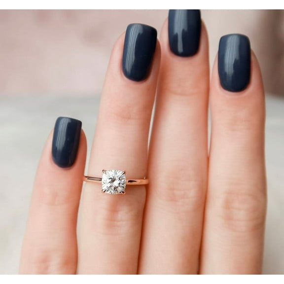 SOLITAIRE JEWELS 2.40CT Cushion Hidden Halo & Solitaire Moissanite Engagement Ring for Women, 10k Rose Gold Solitaire Ring