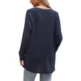 thumbnail image 3 of Camiseta de punto waffle Inspire Chic para mujeres, blusa básica de manga larga con cuello redondo, casual de otoño, XS, azul oscuro, 3 of 6