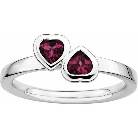Sterling Silver Stackable Expressions Rhodolite Garnet Double Heart Ring