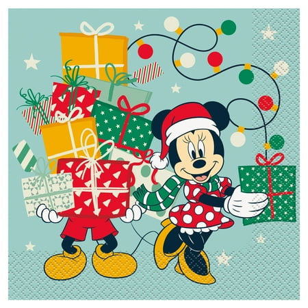 Disney Mickey and Minnie Christmas Multicolor Paper Luncheon Napkins, 6.5in, 16ct