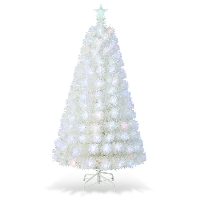 Costway 5 FT Pre-Lit Christmas Tree Fiber Optic Snow-Flocked with 170 Lights & Branch Tips