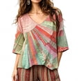 thumbnail image 2 of Dolkfu Boho Women'S Tops Pull-on 3/4 Sleeve Pink V-Neck Blouses & Tops Refreshing Abstract Patchwork Pink,Xl, 2 of 5