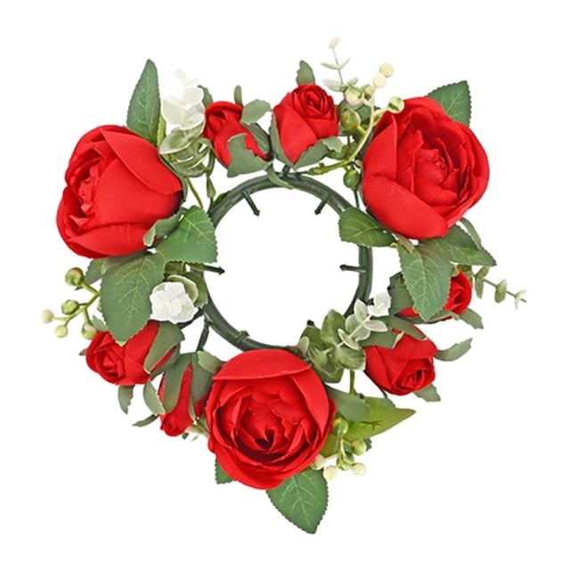 Anillo de vela de pilar, corona Artificial, vegetación, corona de granja, arreglo floral, flor Artificial para decoración de puerta de mesa del hogar Rojo