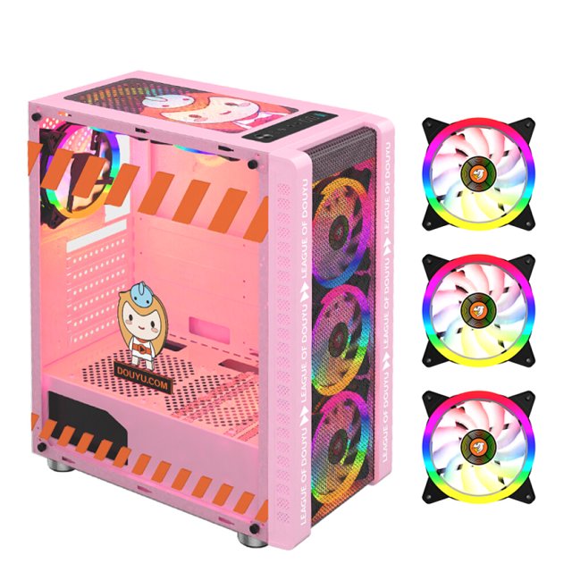Graflsoa Pink 330-9 Gaming PC Case with RGB Fans, ATX Support, 240mm Radiator, Tempered Glass Side Panel