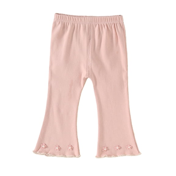 CPNG Girls Ruffle Leggings Bell Bottom Flare Pants Toddler Baby Girls Solid Color Stretchy Bell Bottoms Trousers(Pink,2-3 Years)