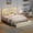 Cream, variant on Amolife Full Size LED Bed Frame with Drawer, Platform Bed with Velvet Upholstered Adjustable Wavy Headboard, Black