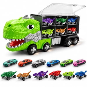 JoyStone Dinosaur Truck Toy Set with 12 Mini Cars